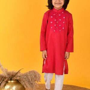 Hot Pink Dye Bandhani Print Kurta With Pajama (Set of 2)