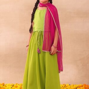 Light Green Lehenga With Embroidered Blouse And Dupatta (Set of 3)