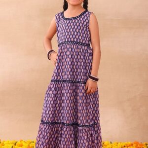 Purple Ikat Print Tiered Dress