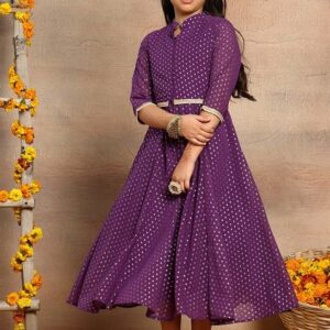 Purple Bandhani Print Anarkali Kurta With Short Jacket (Set of 2)