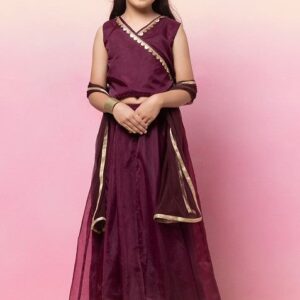Purple Organza Lehenga With Wrap Blouse And Dupatta (Set of 3)