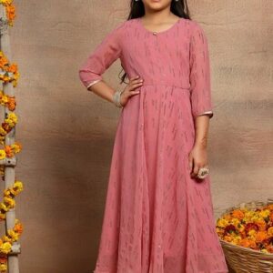 Pink Abstract Print Embellished Anarkali Kurta