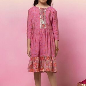 Purple Floral Foil Print Tiered Dress