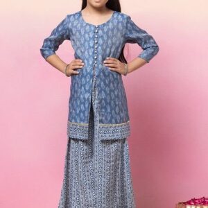 Indigo Blue Block Print Sharara With Kurta (Set of 2)
