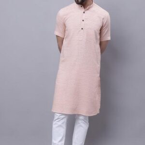 Peach Solid Cotton Kurta For Men