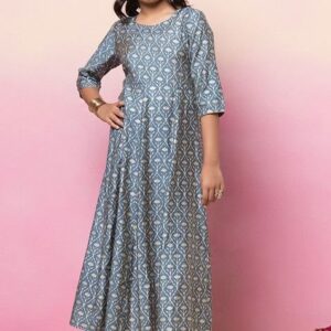 Grey Foil Jaal Print Anarkali Kurta