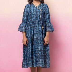 Indigo Blue Bell Sleeve Angrakha Kurta