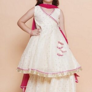 Off White Embroidered Kurta With Sharara And Dupatta (Set of 3)
