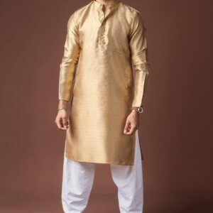 Golden Weaved Jacquard Kurta For Men