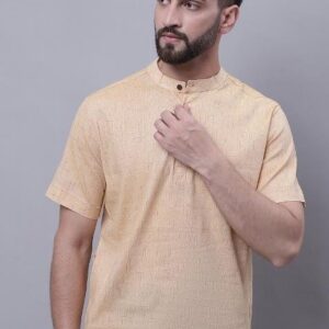 Beige Plain Pure Cotton Kurta For Men