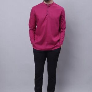 Maroon Solid Cotton Kurta For Men