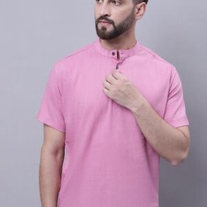 Pink Plain Pure Cotton Kurta For Men