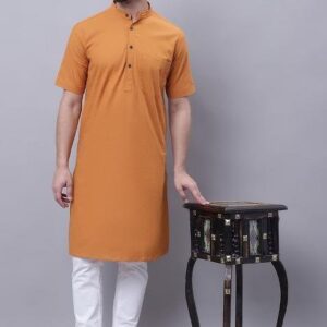 Yellow Solid Cotton Kurta For Men