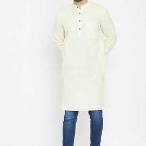 Yellow Solid Cotton Kurta For Men