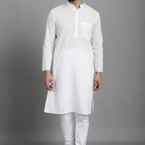 Green Hand Embroidered Cotton Kurta For Men