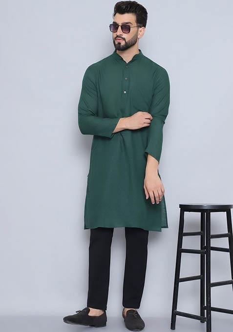 Blue Striped Cotton Kurta For Men