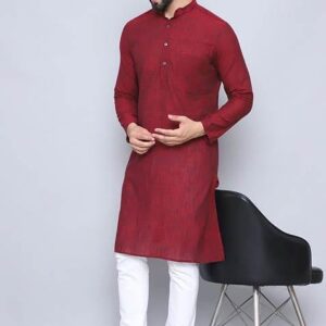 Green Striped Cotton Kurta For Men