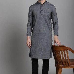 Yellow Hand Embroidered Cotton Kurta For Men