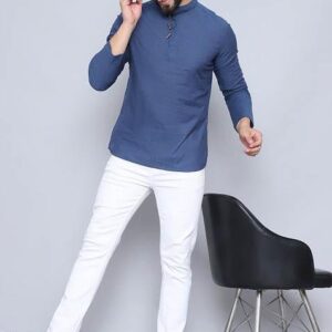 Orange Solid Cotton Kurta For Men
