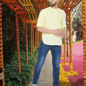 Yellow Solid Cotton Kurta For Men