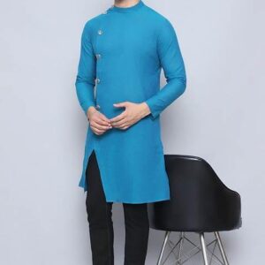 Green Striped Cotton Kurta For Men