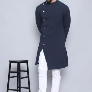 Black Striped Cotton Kurta For Men