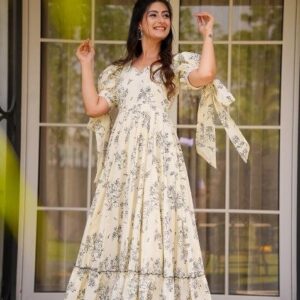 White Poly Rayon Printed Kurta Set