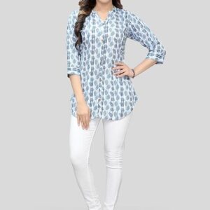 White Printed Crepe Kurti
