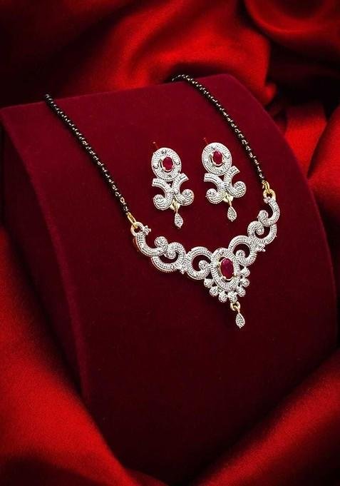 Gold Stone Studded Gold Plated Mangalsutra With Earrings