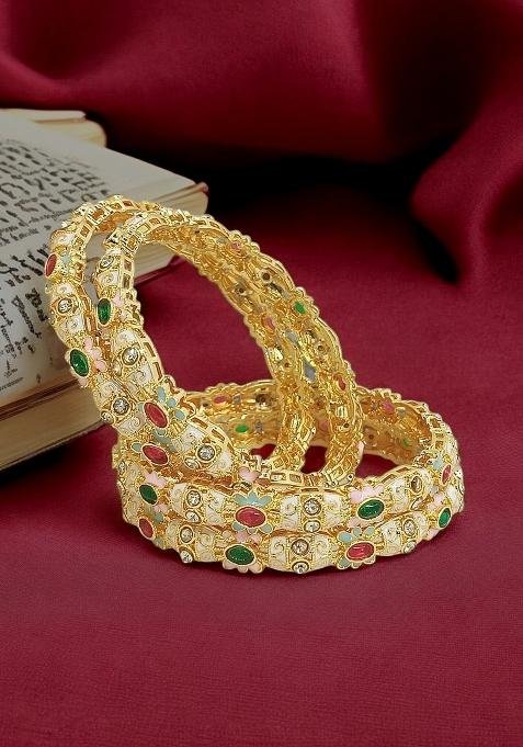Set Of 4 Gold Plated Multicolour Meenakari Bangle Set