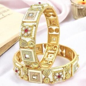 Set Of 2 Gold Plated Meenakari Statement Kada Bangles