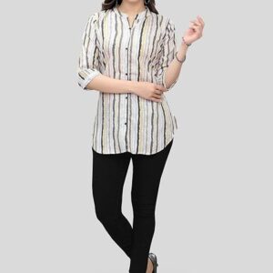 Cream Printed Crepe Kurti