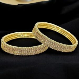 Set Of 8 Gold Plated Cubic Zirconia Studded Bnagle Set