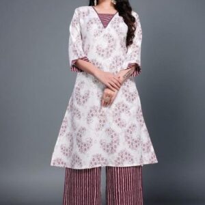 Maroon Printed Cotton Kurta Set