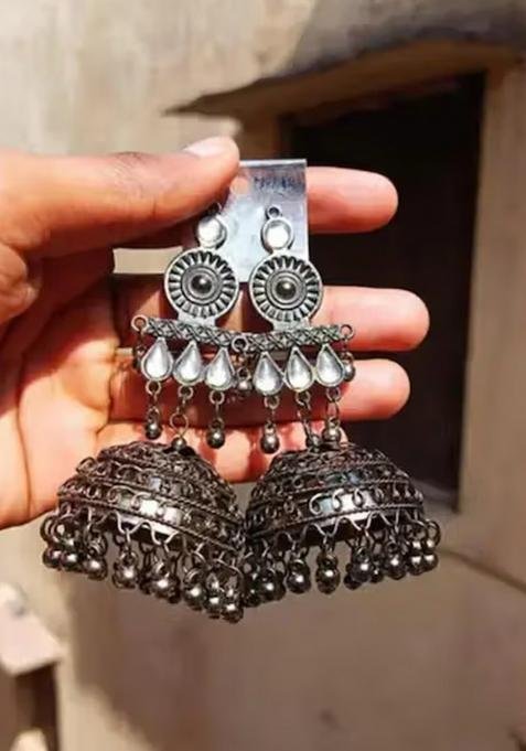 Large Statement Oxidised Jhumka Earrings For Women
