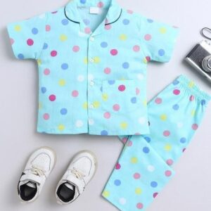 Green Printed Cotton Shirt Pant Set For Boys