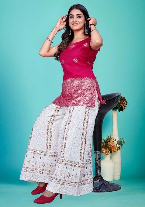 Pink Golden Woven Motifs Banarasi Silk Top