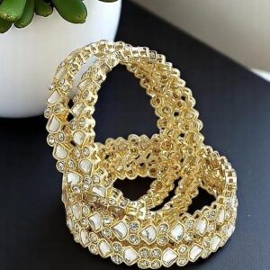 Set Of 4 Gold Plated Kundan Studded Bangle Set