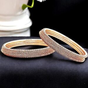 Set Of 8 Rose Gold Plated Cubic Zirconia Studded Bnagle Set