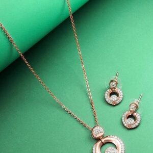 Rose Gold Plated Stone Studded Jewellery Set