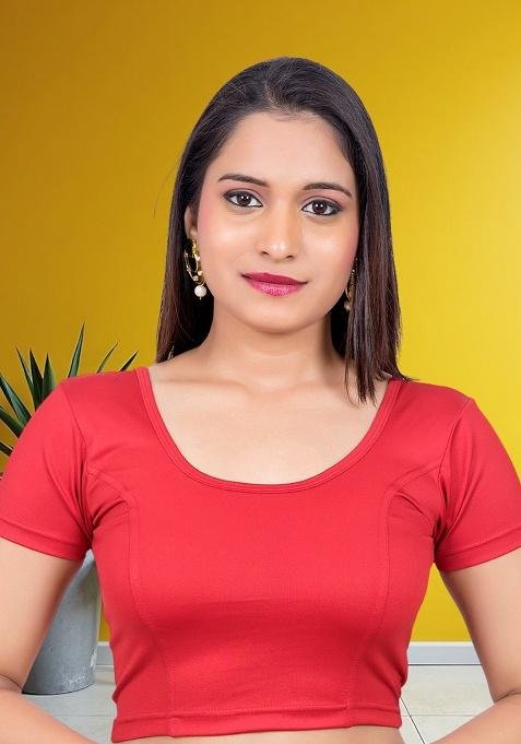 Red Plain Lycra Blouse