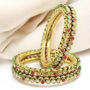 Set Of 4 Gold Plated Kundan Studded Bangle Set