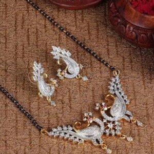Gold Beaded Gold Plated Mangalsutra With Earrings