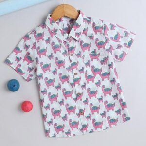 Pink Printed Cotton Shirt For Boys