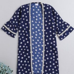 Blue Printed Polyester Shrug For Girls
