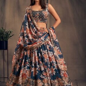 Blue Embroidered Organza Lehenga Set