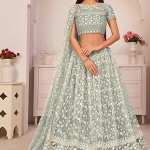 Green Sequin Embroidered Net Lehenga