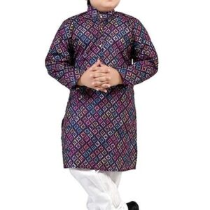 Purple Printed Cotton Kurta Set For Boys