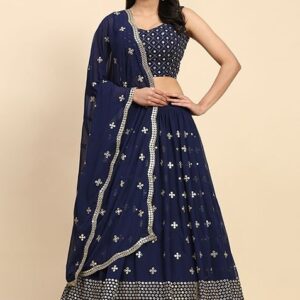 Blue Sequin Embroidered Faux Georgette Lehenga Set