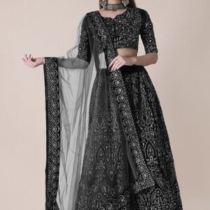 Black Embroidered Silk Lehenga Set